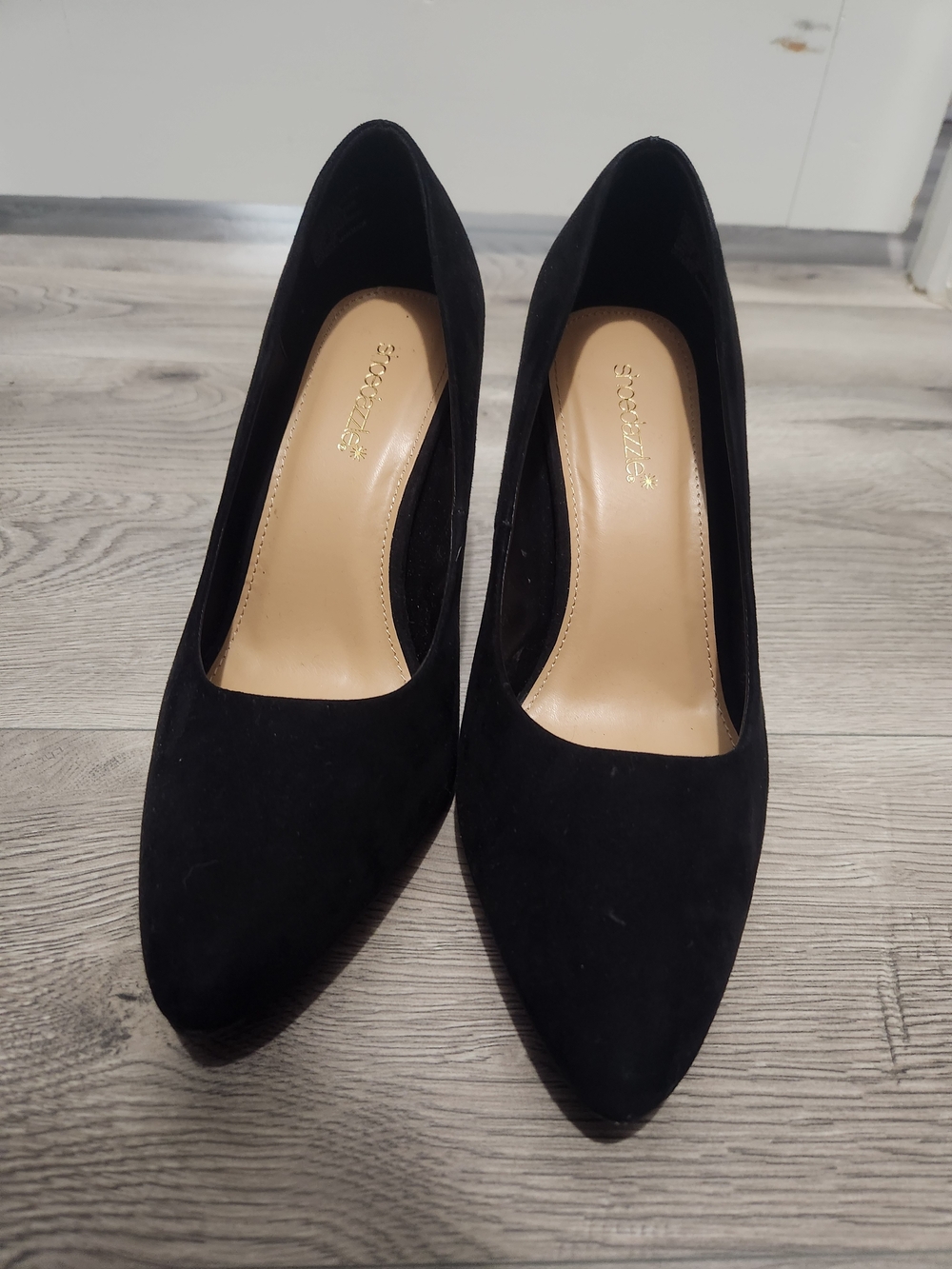 Shoe Dazzle Black Pointed-Toe Suede Pumps